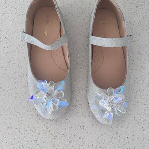 Sparkly Silver Kids Shoes with Floral Accent